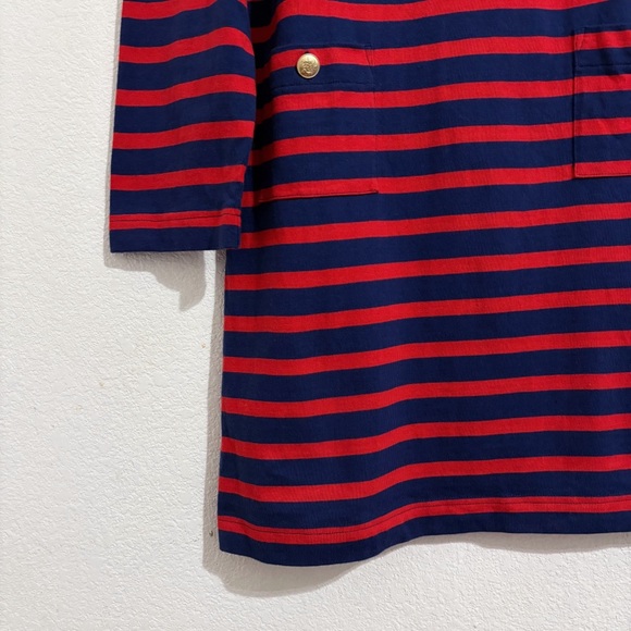 J. Crew Mariner Cloth Shirt Mini Dress with Gold Buttons Navy Blue & Red Stripe - Picture 4 of 6
